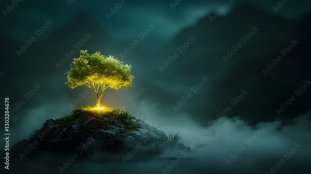 Aufkleber bioluminescent tree designed for reforestation in harsh environments glowing to attract pollinators 