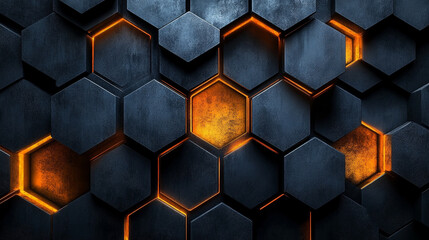 A futuristic background featuring glowing neon hexagons set against a black honeycomb carbon texture, symbolizing innovation, technology, and the digital age