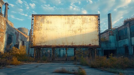 large blank billboard in an abandoned factory copy space ready