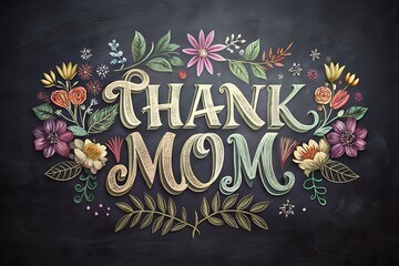Thank You Mom in an artistic chalk-style font on a textured background.
