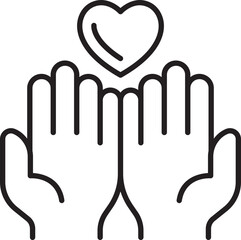 Hands with heart symbol illustration line icon