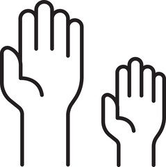 Hands of different sizes raised together line icon