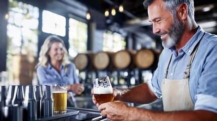Enjoying Craft Beer in a Cozy, Rustic Bar with Lively Atmosphere