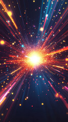 Fototapeta premium A vibrant burst of colorful light rays radiates across a soft gradient background, creating a dynamic and energetic starburst effect that evokes motion, inspiration, and a sense of wonder.