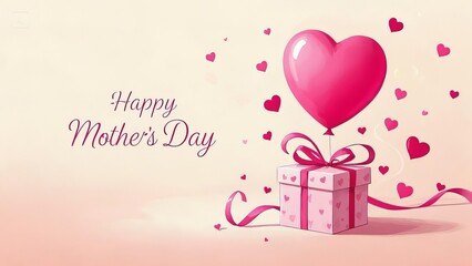 Happy Mother's Day Gift Box with Heart Balloon