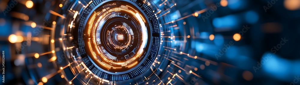 Aufkleber futuristic abstract background with glowing circles and sparkling lights in a digital environment