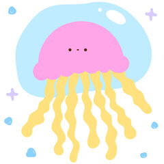 jellyfish floating happily, adorable sea creature flat vector illustration