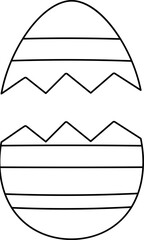 Cracked Easter egg coloring pages for adults and kids.
Spring Easter egg cracked in half outline flat vector illustration isolated. 
Transparent background.