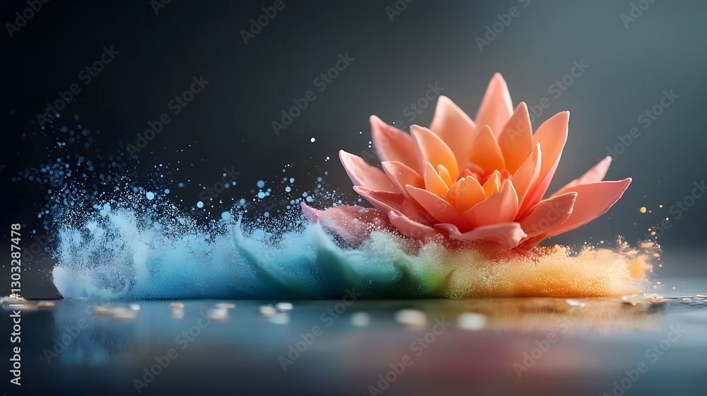 Poster a glowing responsive flower that emits a burst of vibrant chromatic light when touched showcasing in