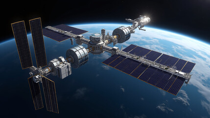 Innovative Commercial Space Station Orbiting Above Planet Earth