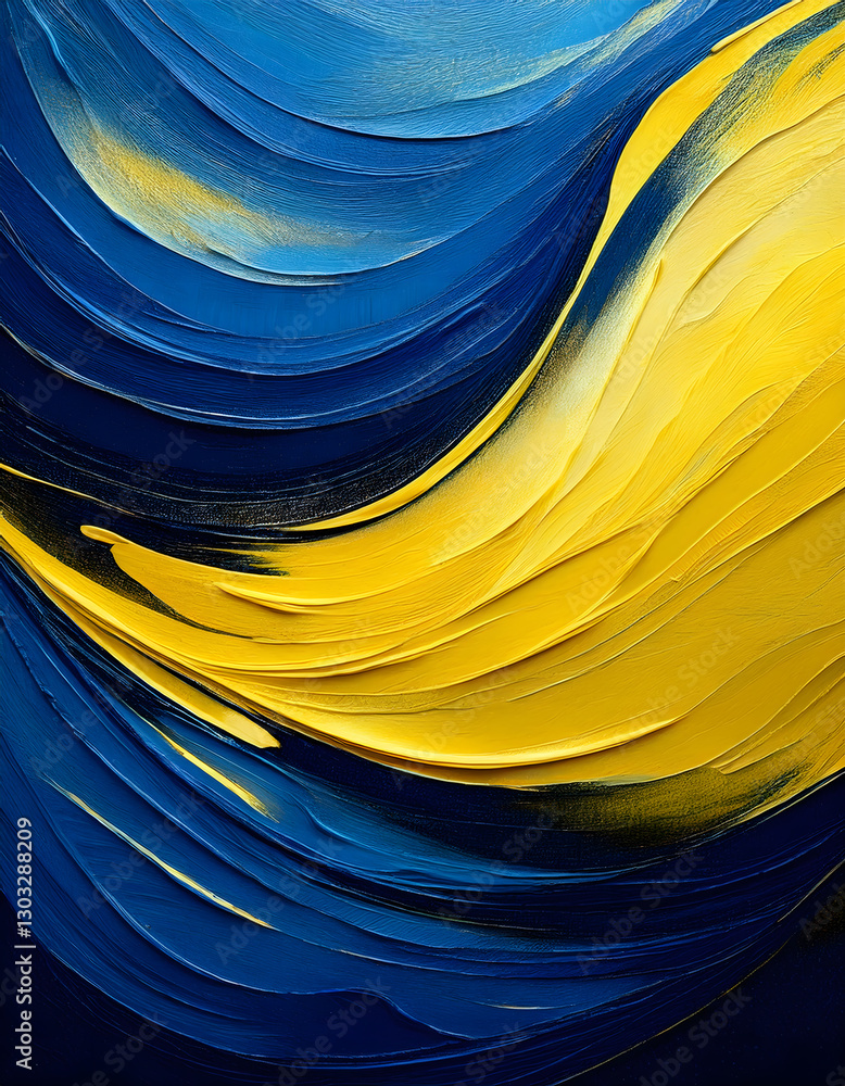 Poster swirling strokes of blue and yellow paint create a textured abstract flow a dynamic interplay of col