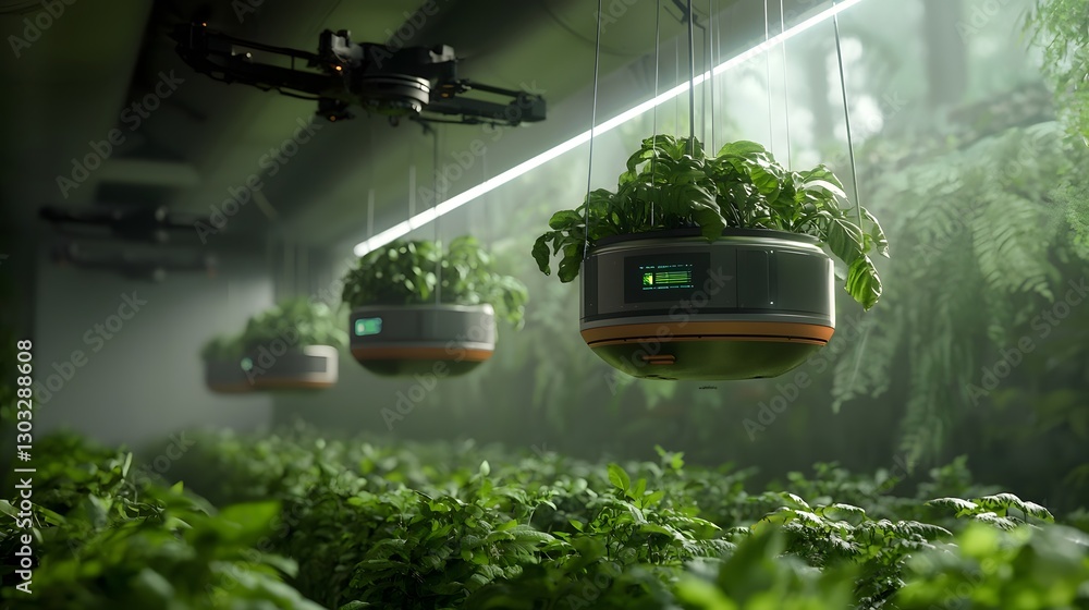 Poster a cutting edge vertical farm of the future where bioengineered plants grow in a controlled environme