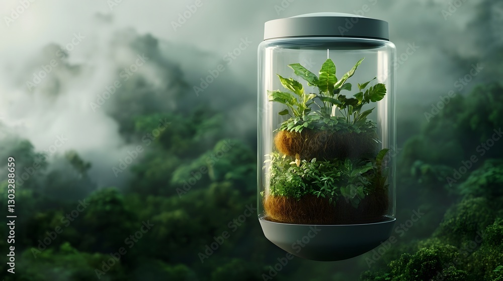 Poster a cutting edge biotech plant concept featuring a sleek minimalist design with transparent structures