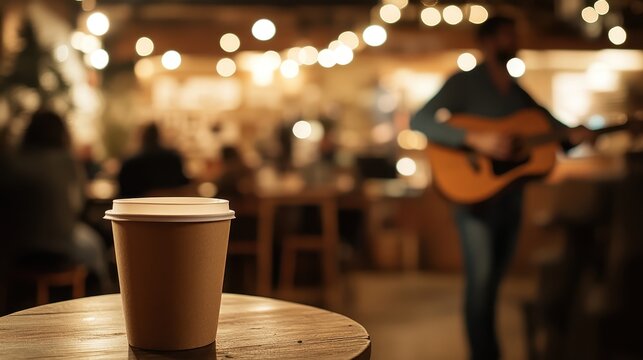 Singer captivates crowd with acoustic melodies in a cozy cafe setting during an intimate evening performance