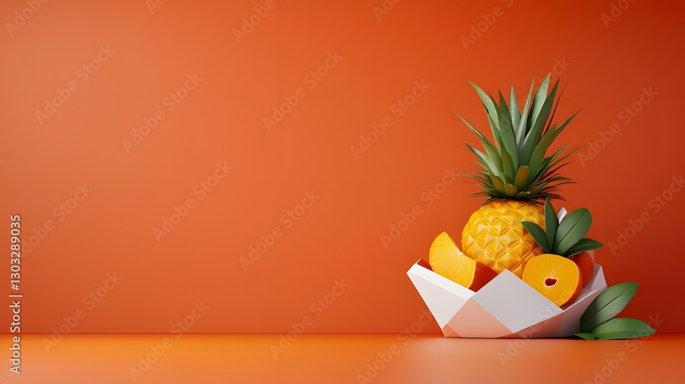 Poster a conceptual rendering of a stylized geometric patterned fruit with enhanced nutritional properties 