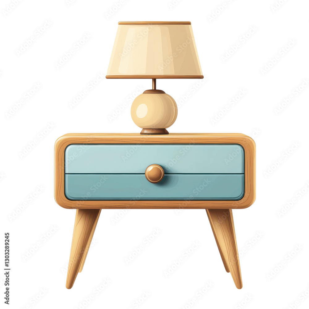 Poster modern bedside table with lamp, stylish and functional design. clip art on a transparency background
