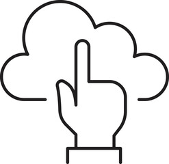 Hand pointing at a cloud icon line icon