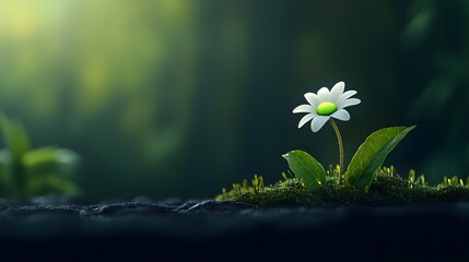 A conceptual flower with petals that change color in response to air green in a clean environment as a visualization of environmental conditions