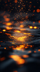 A mesmerizing display of shimmering light reflections dancing on a dark water surface, creating a modern, abstract, and tranquil background with a sense of mystery, depth, and movement