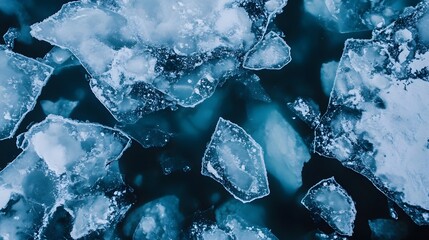 Obraz premium Stunning frozen icy landscape with intricate crystal patterns and a beautiful blue tint showcasing the beauty of the winter season and the natural wonders of the natural environment