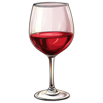 recommend clip art: red wine glass filled with rich red wine, elegantly displayed. clip art on a transparency background