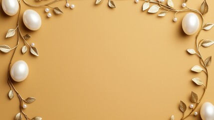 Obraz premium Elegant Easter Frame with Gold Leaves and Pearls