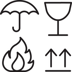 Warning symbols for packaging safety line icon