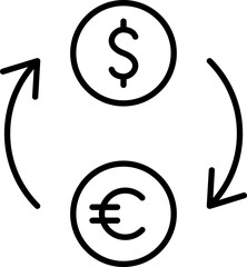 Currency exchange symbols with arrows line icon