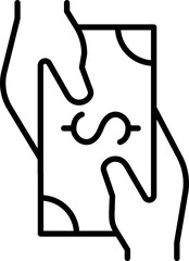 Hands exchanging cash note illustration line icon
