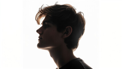 Male profile in backlight on white background