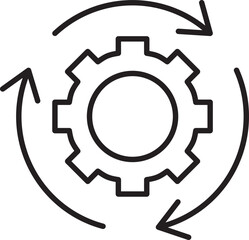 Gear with circular arrows symbolizing process. line icon