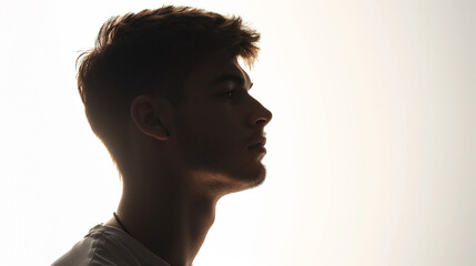 Male profile in backlight on white background