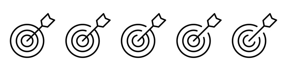 Target icon. Bullseye symbol. Precision, accuracy, focus icon for aiming, archery, shooting. Editable line width vector