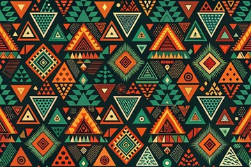 Vibrant Geometric Textile Design with Tribal and Ethnic Influences