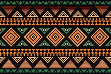 Vibrant African Tribal Geometric Pattern Design with Bold Orange Green and Black Color Palette