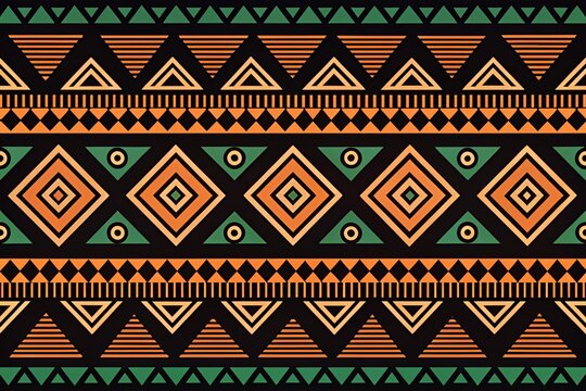 Vibrant African Tribal Geometric Pattern Design with Bold Orange Green and Black Color Palette