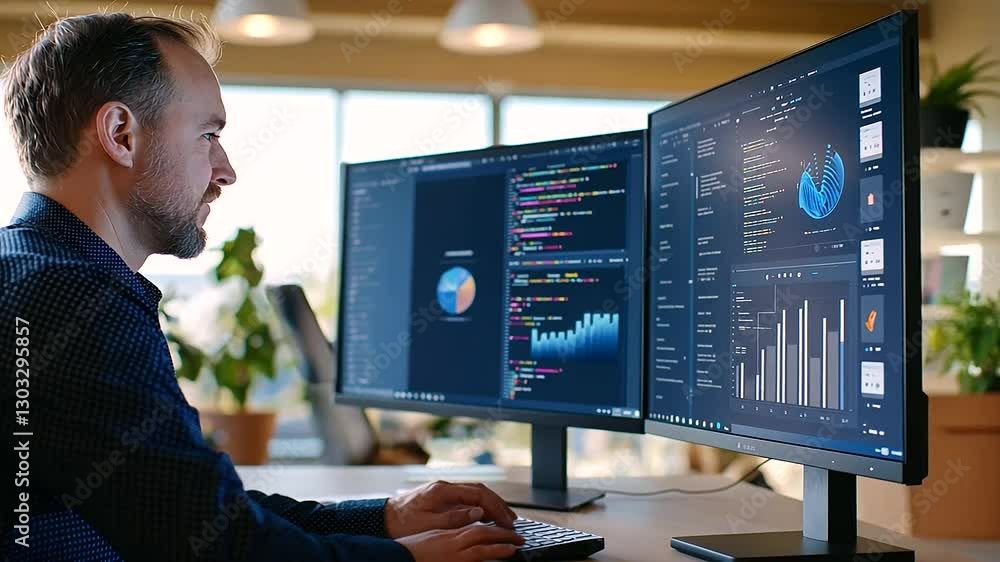 Aufkleber a caucasian male software developer working on cutting-edge programming solutions.