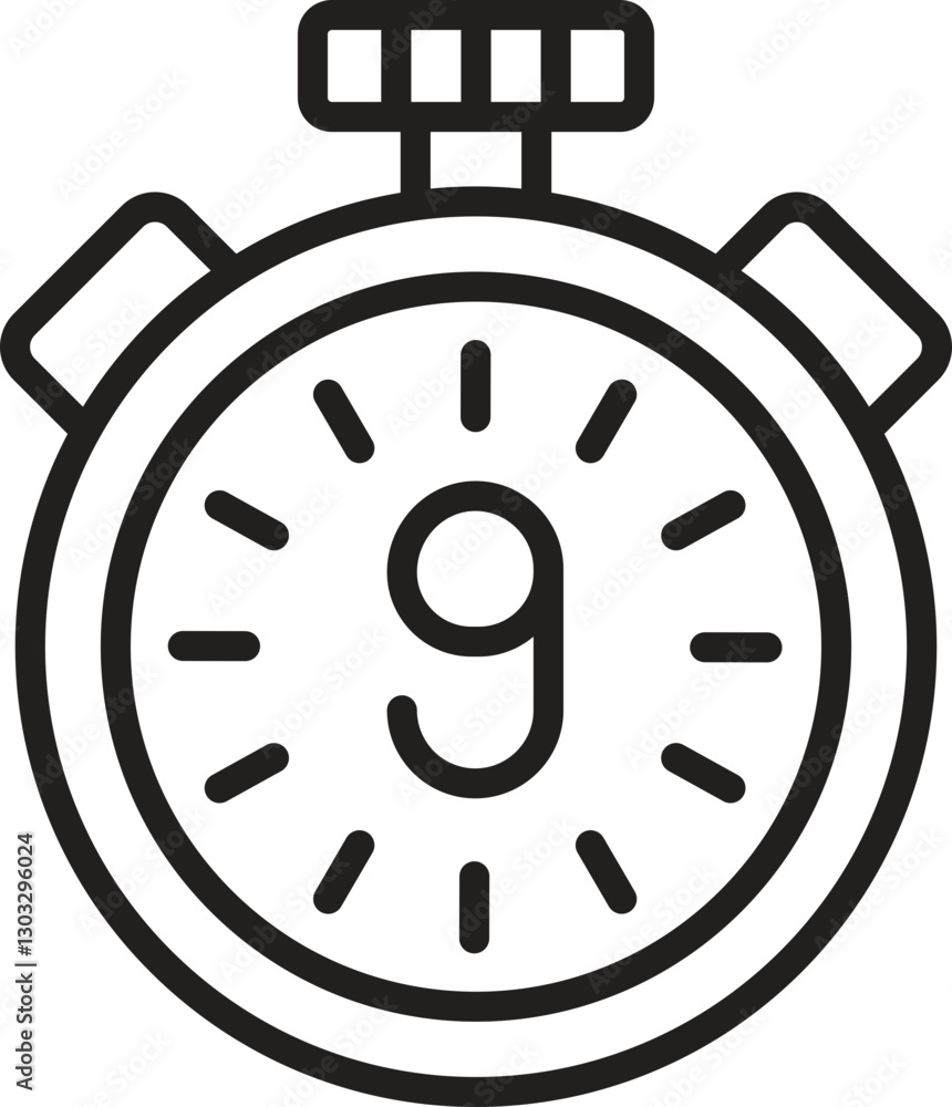 Poster stopwatch displaying the number nine line icon