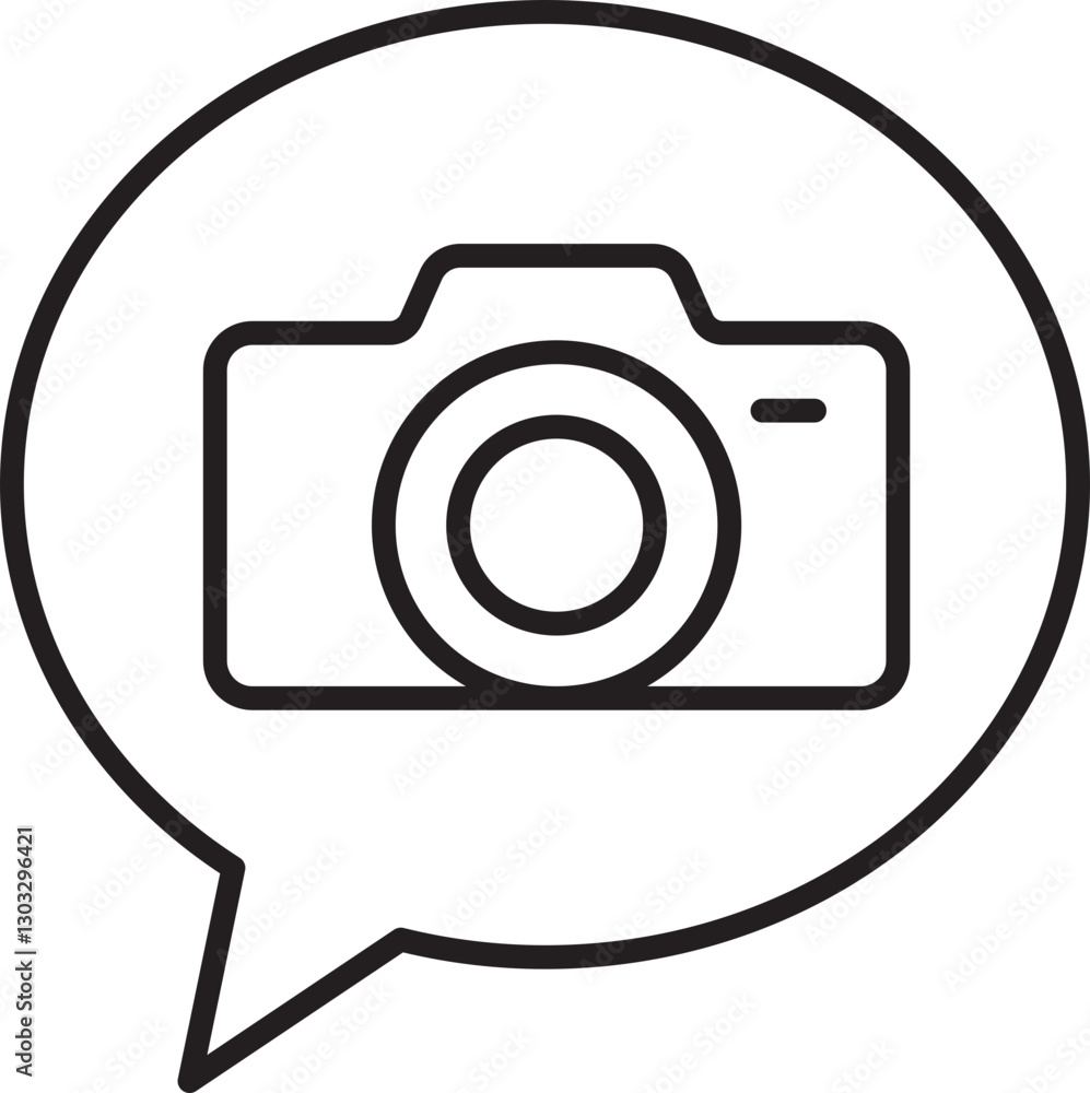 Poster camera icon in speech bubble design line icon