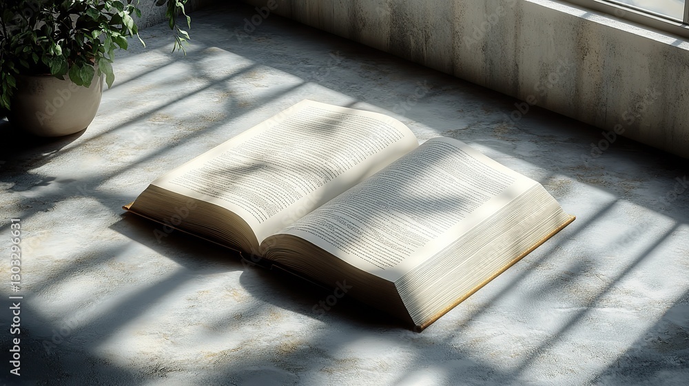 Poster open book with shadow on the floor 3d rendering illustration