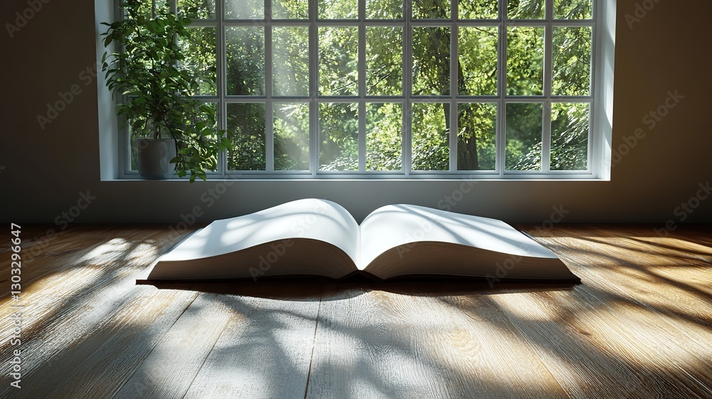 Poster open book with shadow on the floor 3d rendering illustration