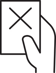 Hand holding a red card line icon