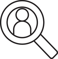 Magnifying glass with user icon inside icon