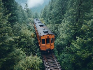Fototapeta premium Train journey through misty forest