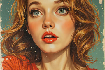 Fototapeta premium portrait of a girl with beautiful face, illustration on color grunge background