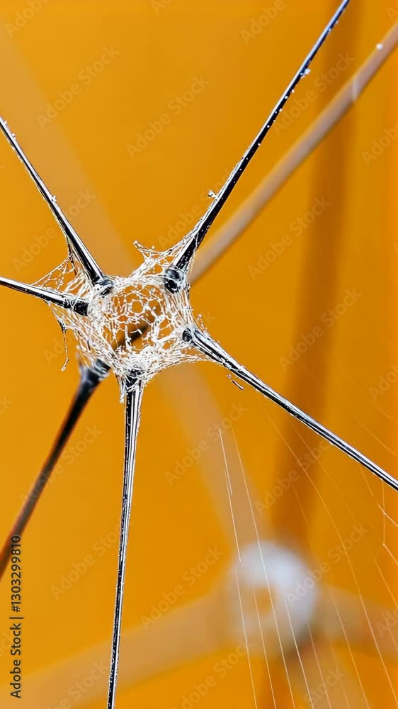 Poster intricate web design created by a spider showcasing delicate structure against a vibrant orange back