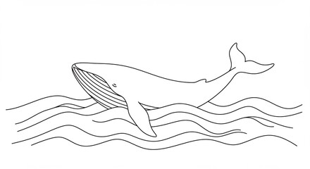 Elegant line art whale gracefully glides ocean waves. AI Generated