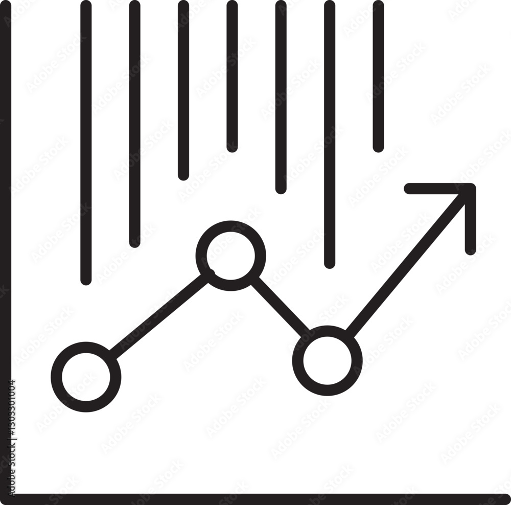 Poster graph with increasing trendline and data points line icon