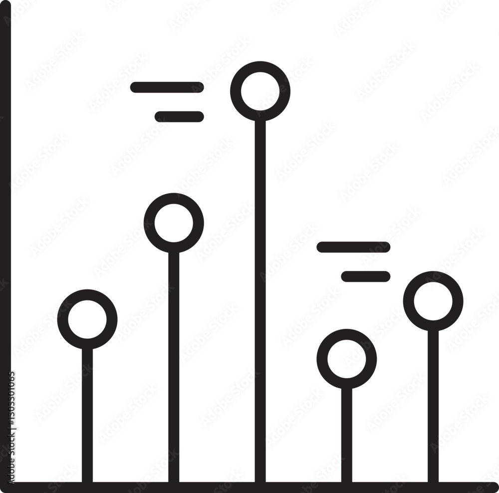 Poster bar graph with circular data points line icon