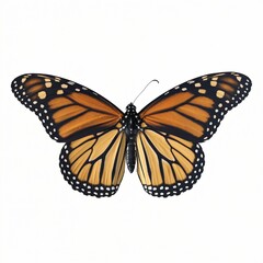 Fototapeta premium Monarch Butterfly with Distinctive Orange and Black Wing Patterns Isolated on White Background.